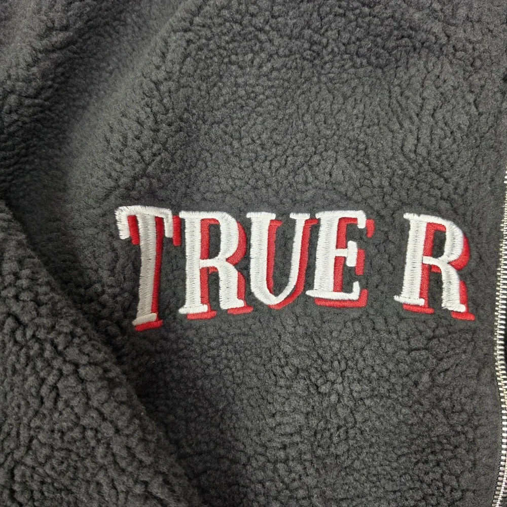 True Religion TR Logo Sherpa Jacket Eclipse Jet Black Men's Size XLarge